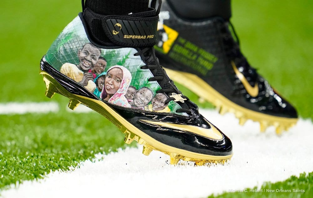 Drew Brees rocks custom made Louis Vuitton cleats at practice