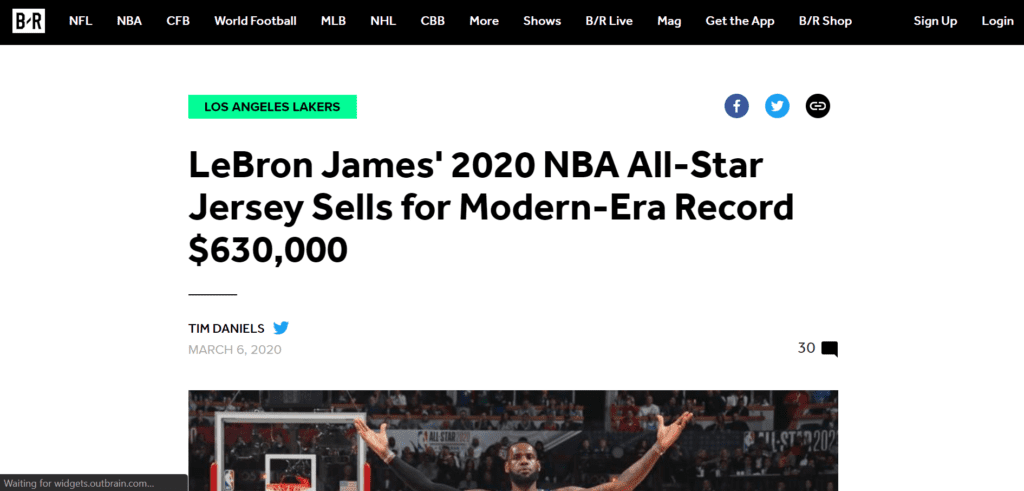 LeBron James' 2020 NBA All-Star Jersey Sells for Modern-Era Record